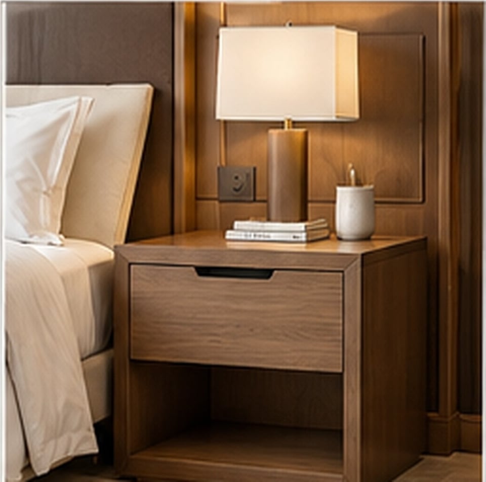 Block Bedside Table for hotel guest rooms — concept visualization, Venus Creatives