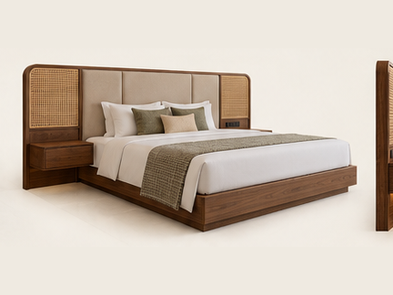 Extended Cane Panel Hotel Bed — 45° angle view