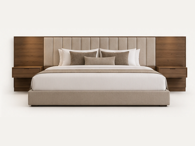 Extended Headboard Panel Bed — front view