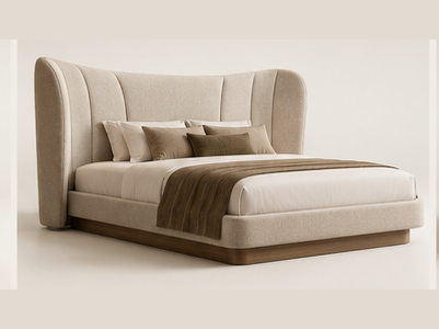 Sculptural Curved Hotel Bed — 45° angle view