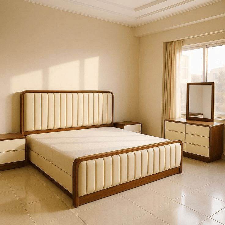 Ivory Leatherette Hotel Bed