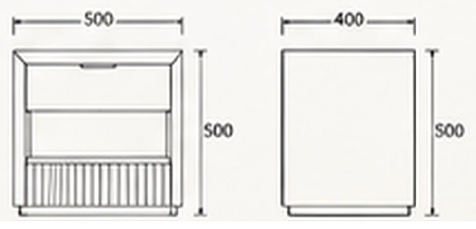 Fluted Panel Bedside Table — indicative concept sketch with dimensions, VC-HBT-002