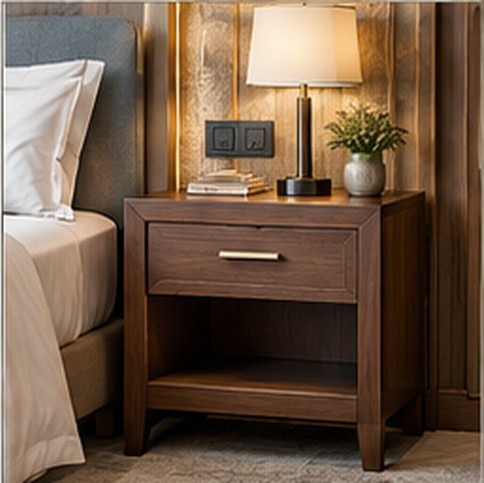 Classic Framed Bedside Table for hotel guest rooms — concept visualization, Venus Creatives
