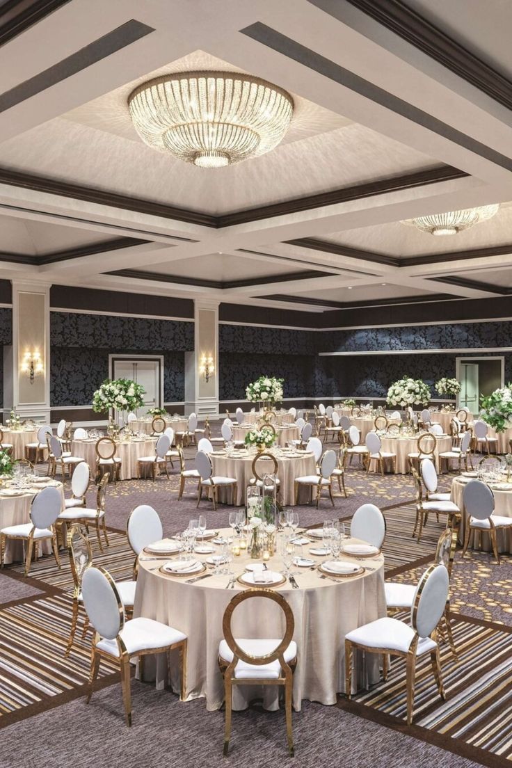 Gold frame oval back banquet chairs in a hotel ballroom