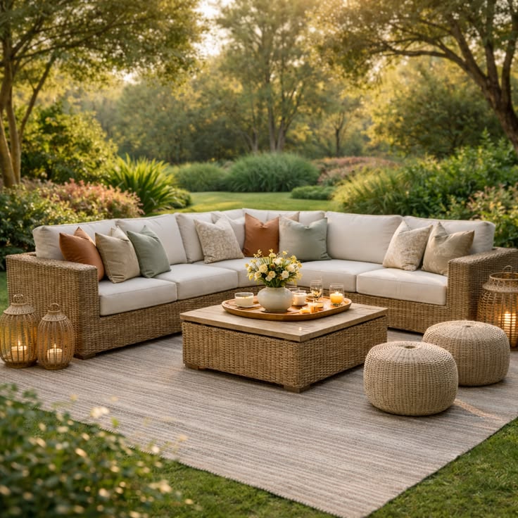 Woven Rattan Corner Sofa Set — Venus Creatives outdoor furniture