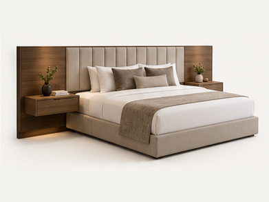 Extended Headboard Panel Bed — 45° angle view