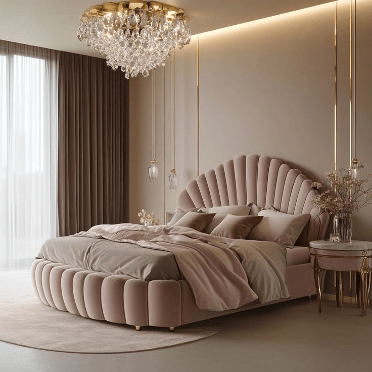 Channel-Tufted Velvet Hotel Bed