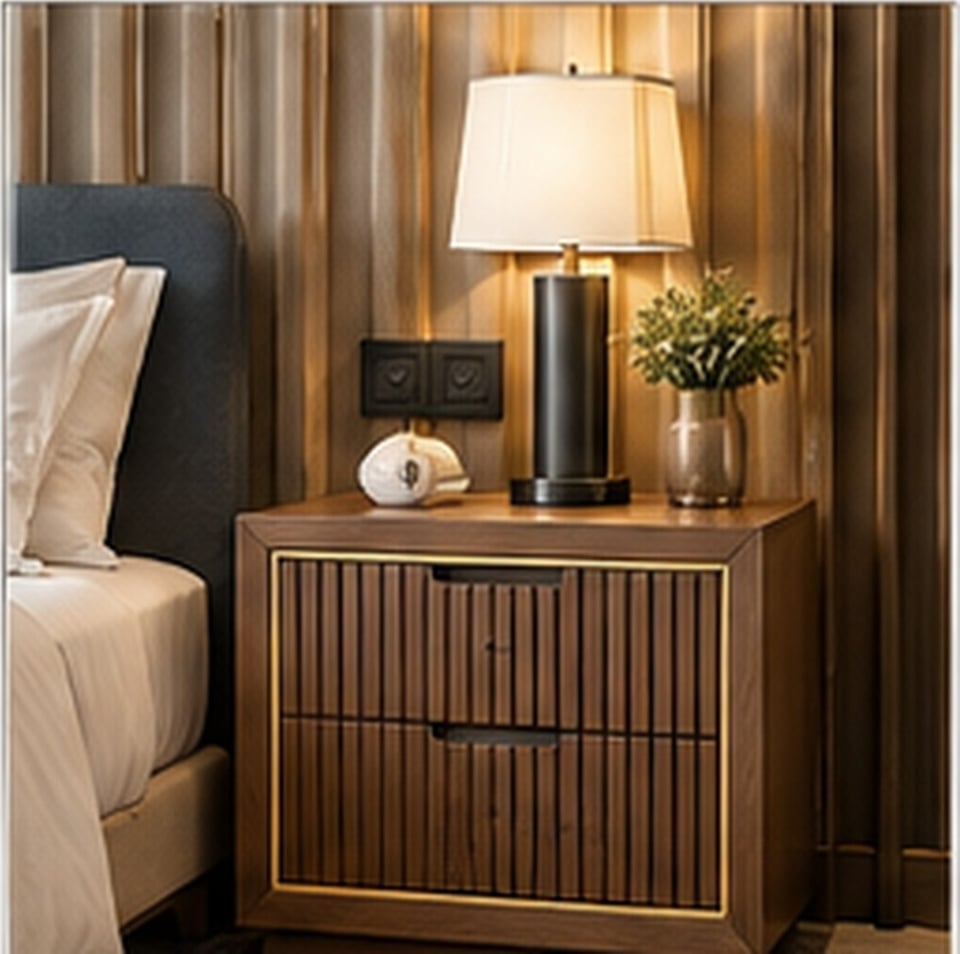 Ribbed Drawer Bedside Table for hotel guest rooms — concept visualization, Venus Creatives