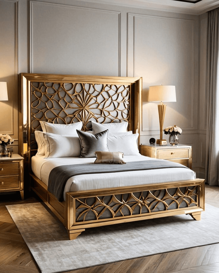 Brass Inlay Jali Hotel Bed
