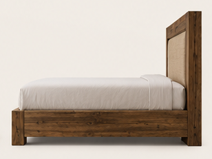 Rustic Solid Timber Hotel Bed — side view