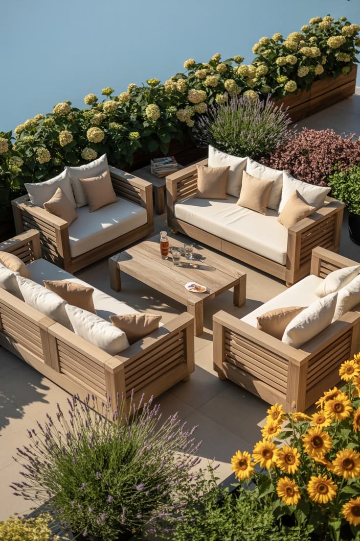 Slatted Teak Terrace Sofa Set — Venus Creatives outdoor furniture