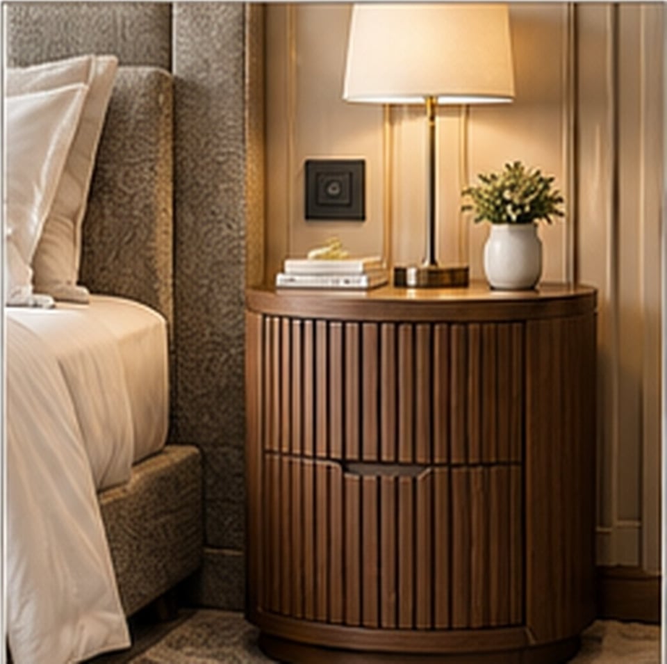 Round Bedside Table for hotel guest rooms — concept visualization, Venus Creatives