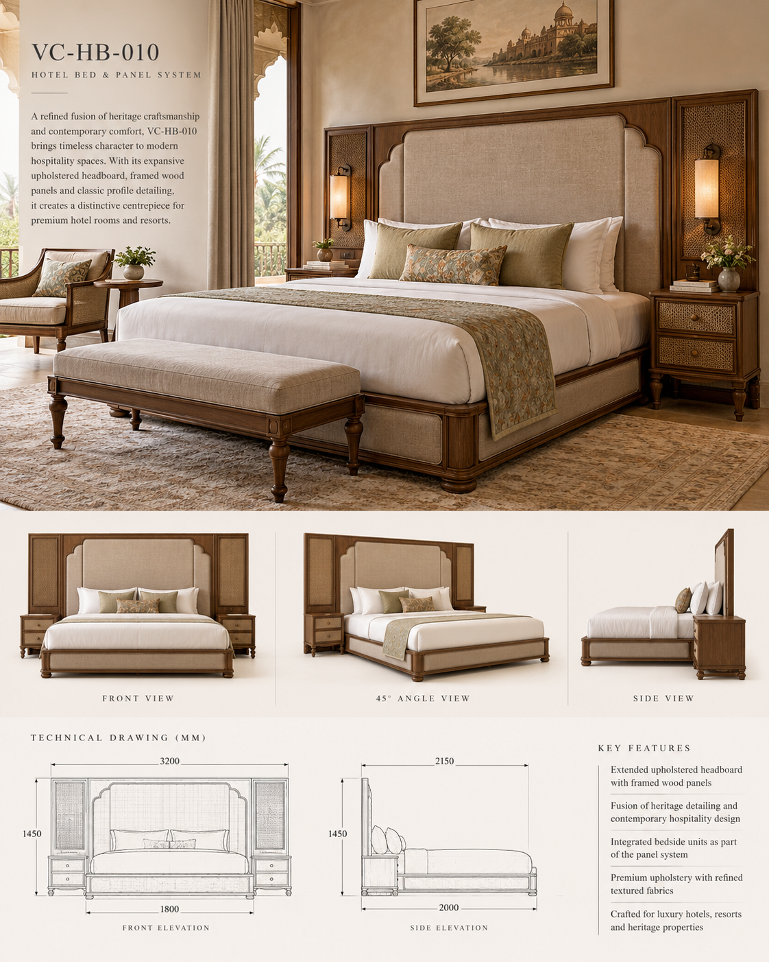 Heritage Extended Panel Hotel Bed — VC-HB-010 catalogue sheet