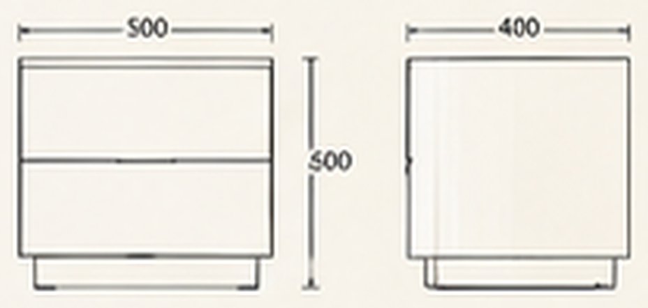 Modern Floating / Plinth Bedside Table — indicative concept sketch with dimensions, VC-HBT-001