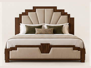 Geometric Art Deco Hotel Bed — front view