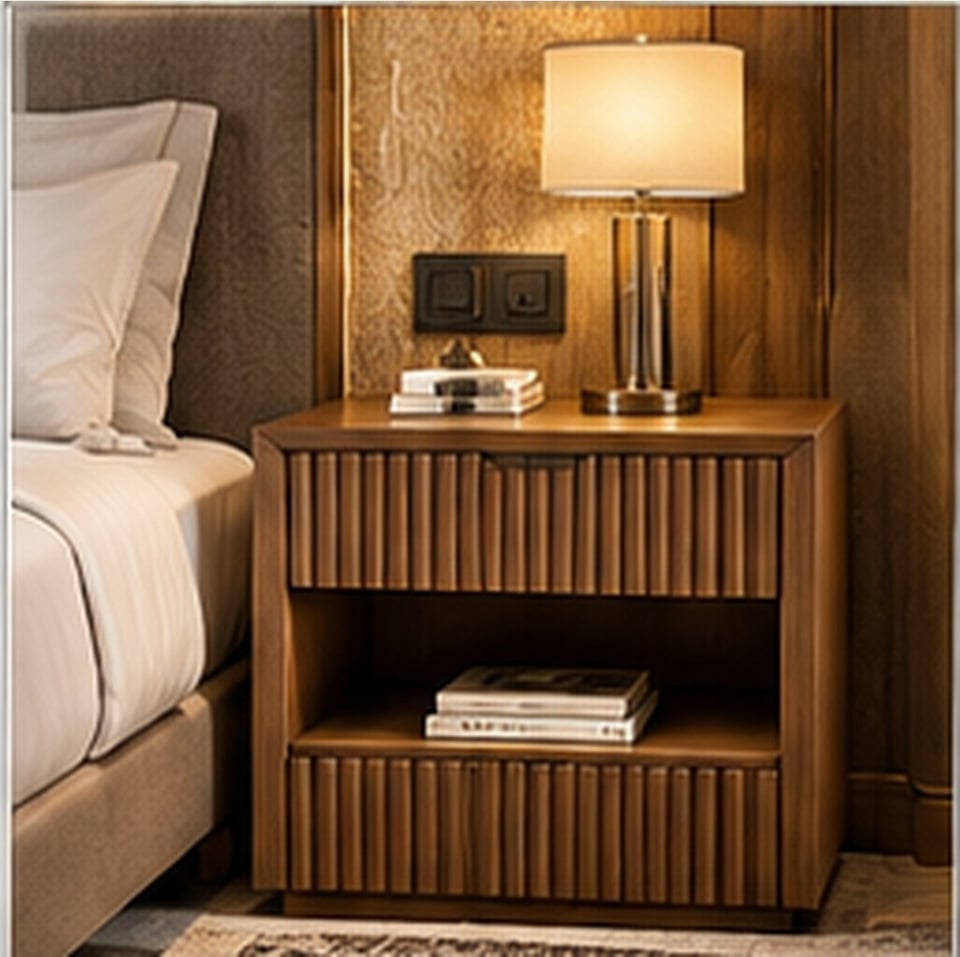 Fluted Panel Bedside Table for hotel guest rooms — concept visualization, Venus Creatives