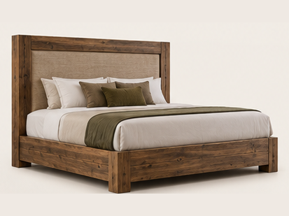 Rustic Solid Timber Hotel Bed — 45° angle view