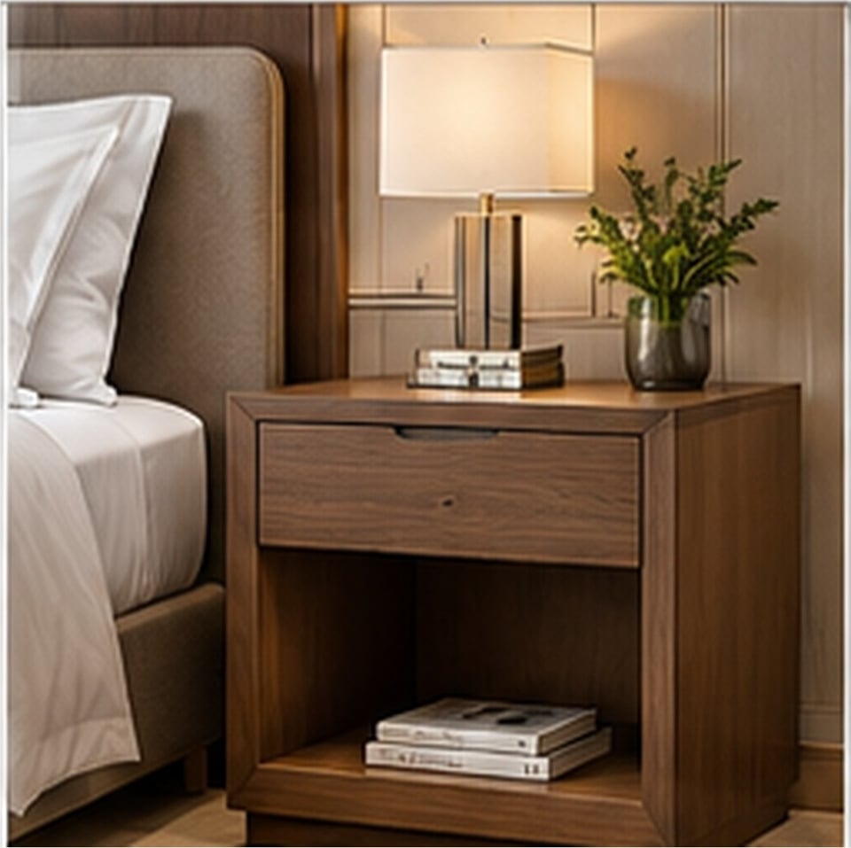 Open Shelf Bedside Table for hotel guest rooms — concept visualization, Venus Creatives
