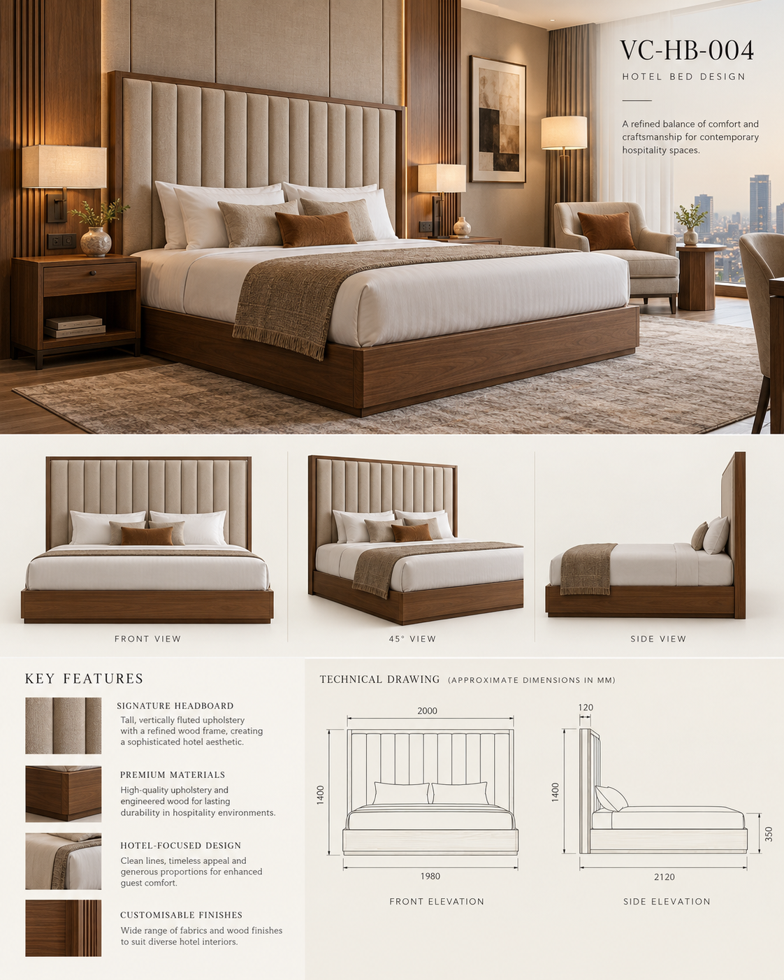 Vertical Panel Upholstered Bed — VC-HB-004 catalogue sheet
