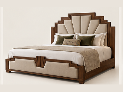 Geometric Art Deco Hotel Bed — 45° angle view