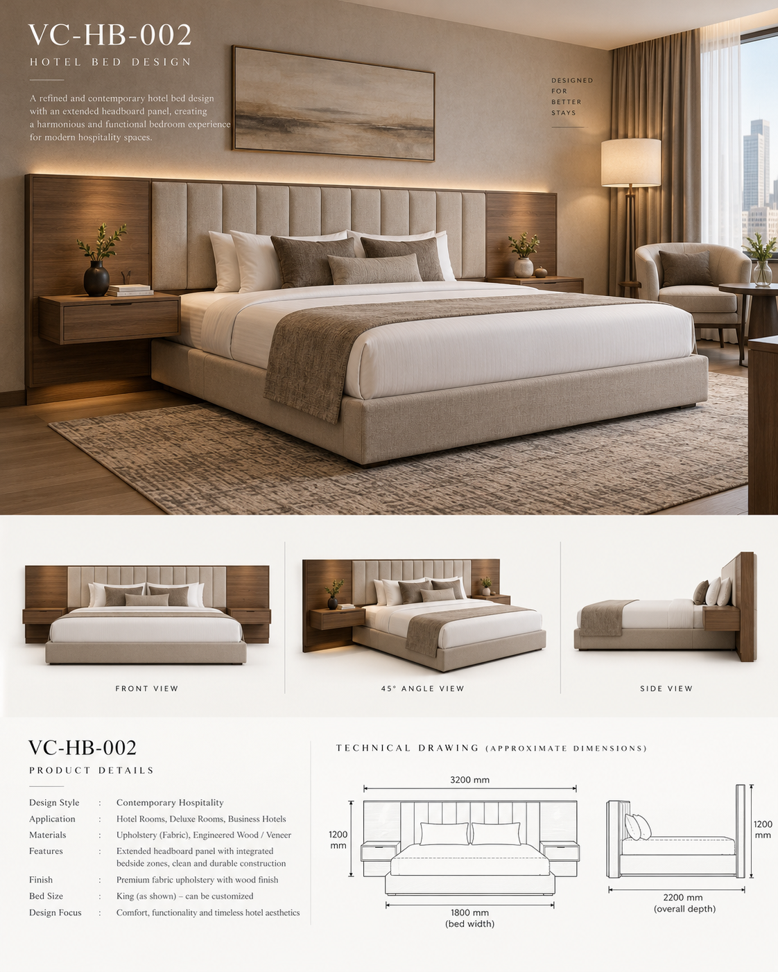 Extended Headboard Panel Bed — VC-HB-002 catalogue sheet