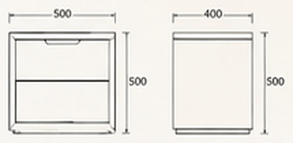 Block Bedside Table — indicative concept sketch with dimensions, VC-HBT-009