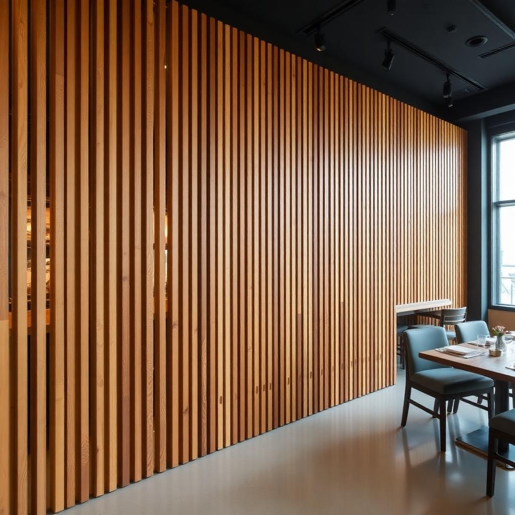 Wooden restaurant partition screen manufactured by Venus Creatives